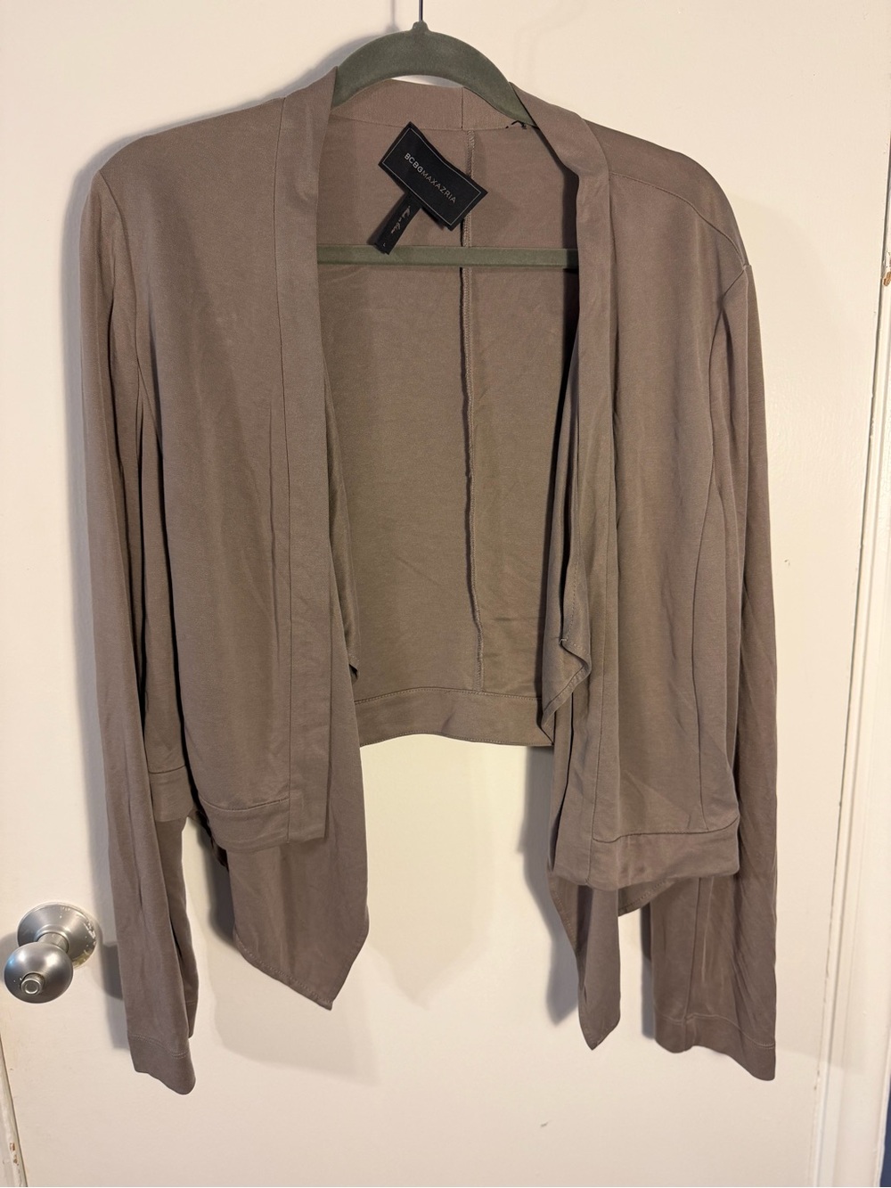 BCBGMaxAzria Taupe Open-Front Draped Cardigan large
